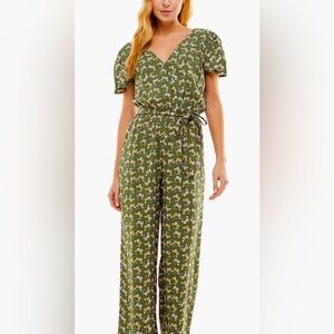Kingston Grey floral sage green jumpsuit w/sash tie & short sleeves NEW RE $50